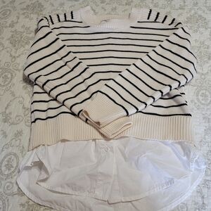 Striped Black and Cream Layered-look Sweater Size Small
